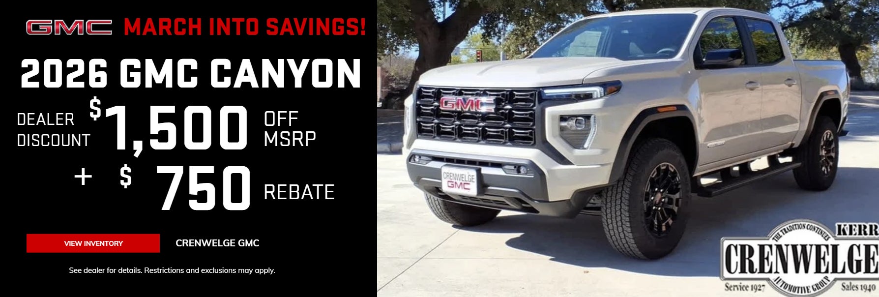 2026 GMC CANYON 1500 DEALER DISCOUNT PLUS 750 REBATE